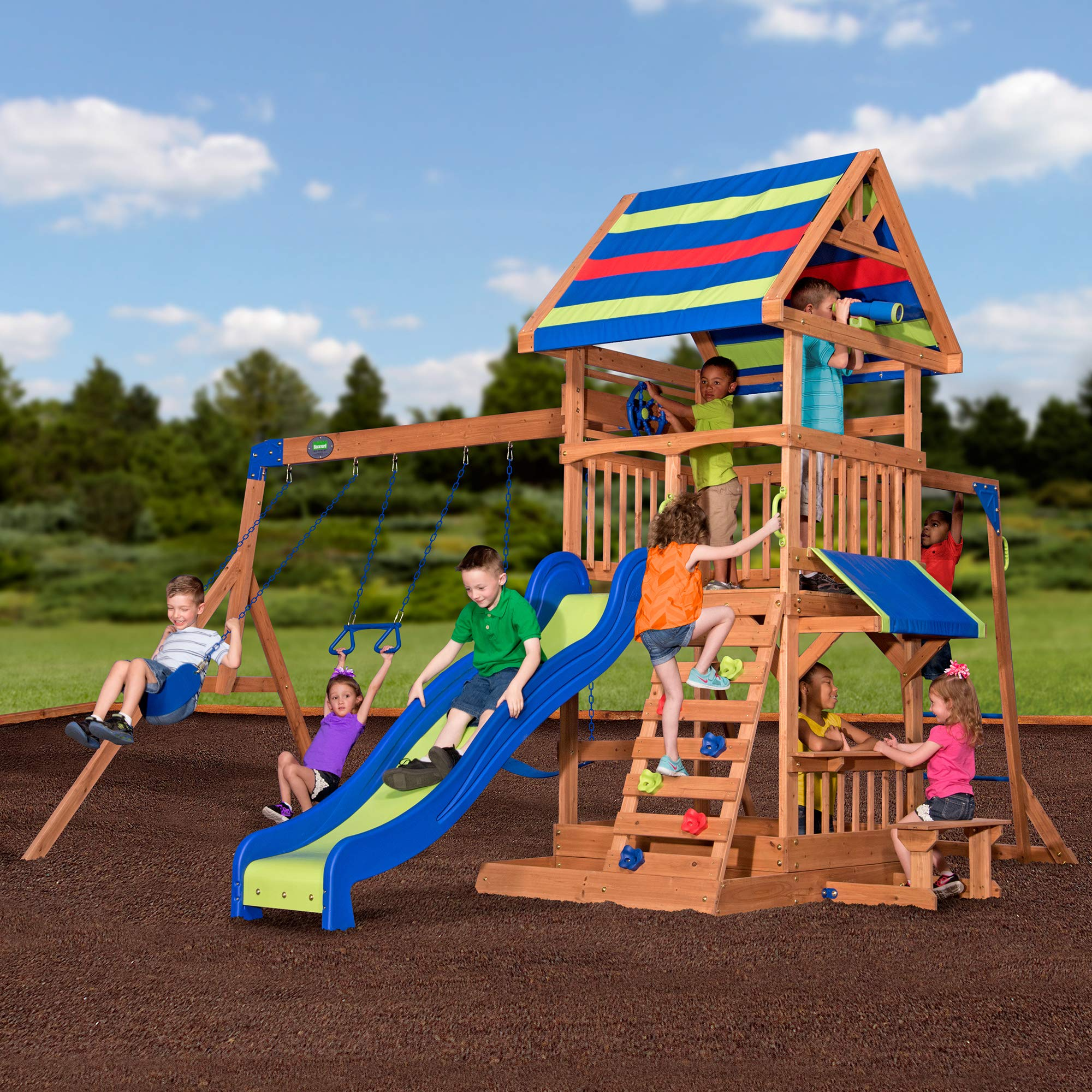 【Baby&Kids】Beach Front All Cedar Wooden Swing Set