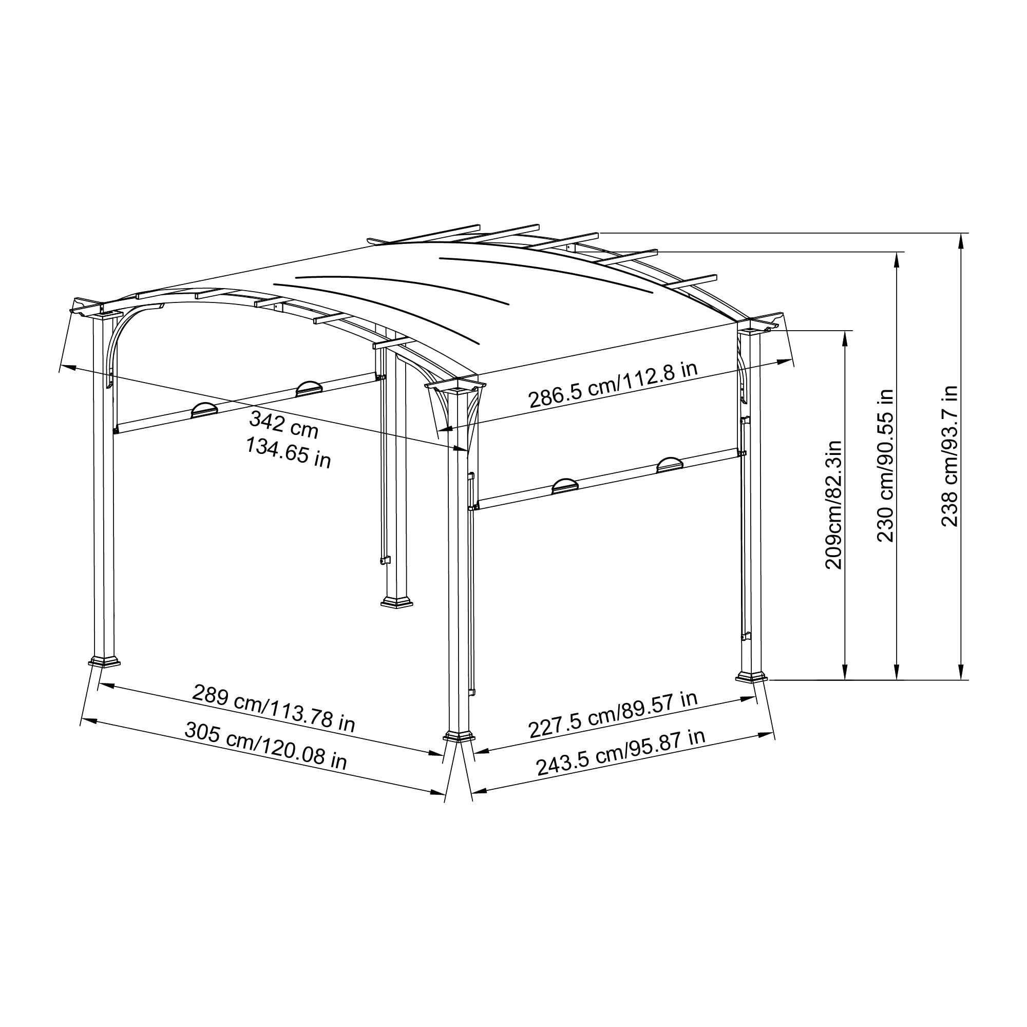 【Home&Garden】9.5x11 Steel Arched Pergola with 2-Tone Adjustable Shade, Tan & Brown