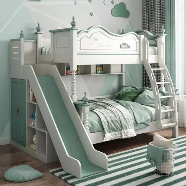 【Furniture】Sweet Princess Bed, Pink Kids Bunk Bed, American Style Exquisite Wooden Furniture