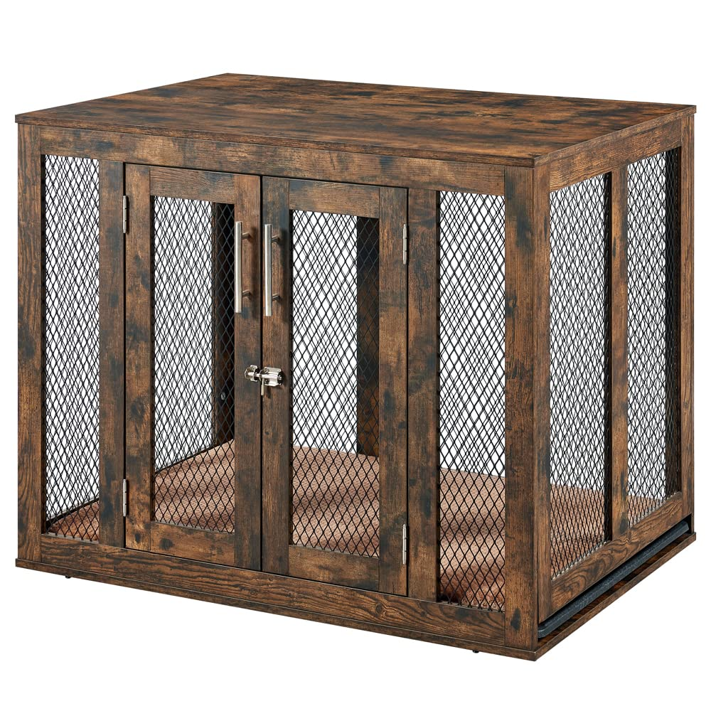 【Pet】Furniture Style Dog Crate with Cushion & Tray, Mesh Dog Kennels, End Table Dog House