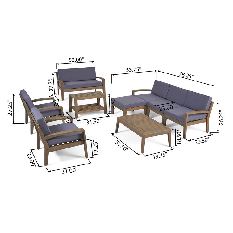 【Home&Garden】Bellevue Solid Wood 7 - Person Seating Group with Cushions