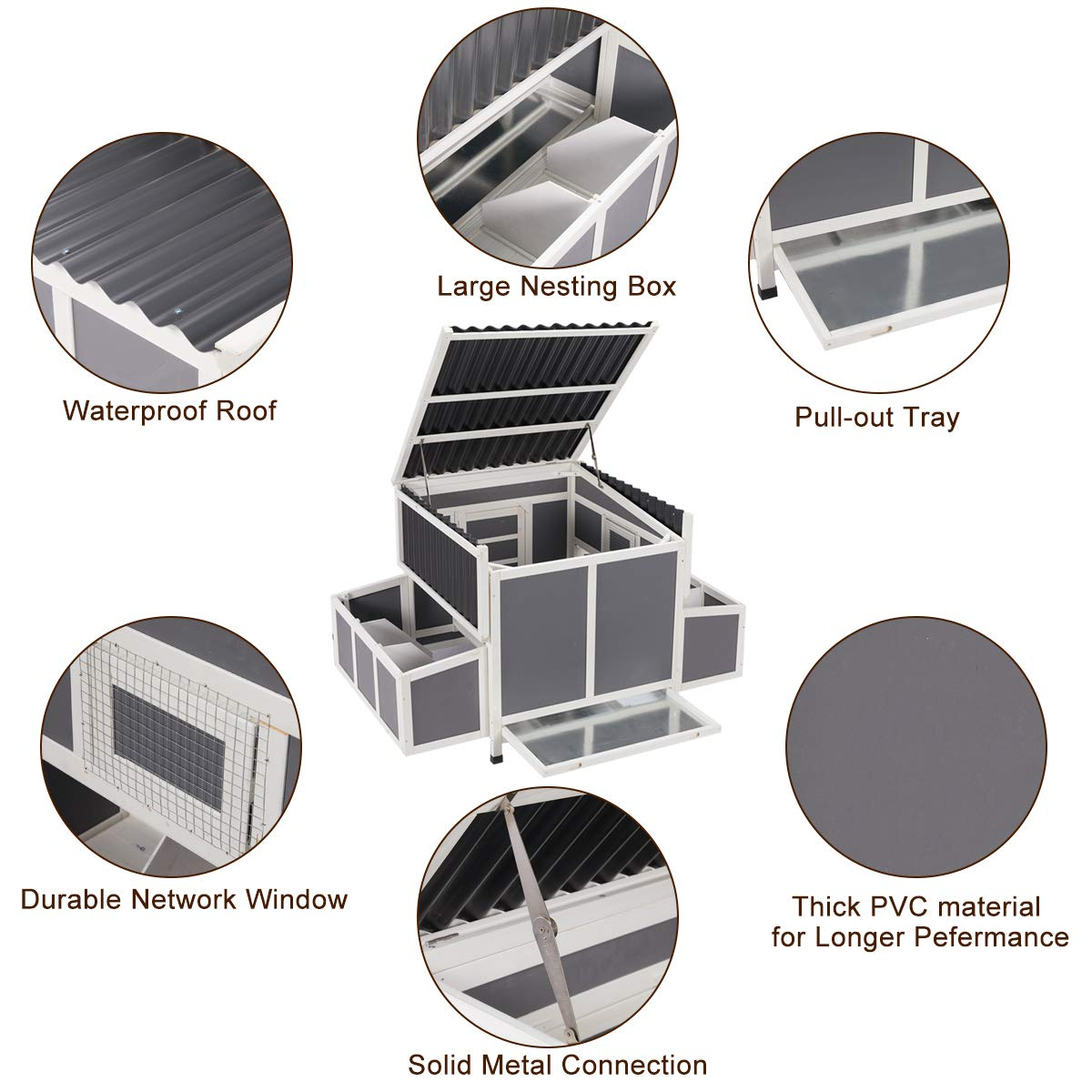 【Pet】88 Large Wooden Chicken Coop Hen House, Outdoor Yard Poultry Pet Hutch with Nesting Box