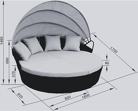 EVRE Bali Day Bed Outdoor Garden Furniture Set With Canopy (Black)