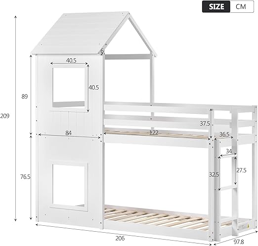 ZYLOYAL10 3ft Treehouse Bunk Bed, Cabin Bed Frame, Mid-Baker