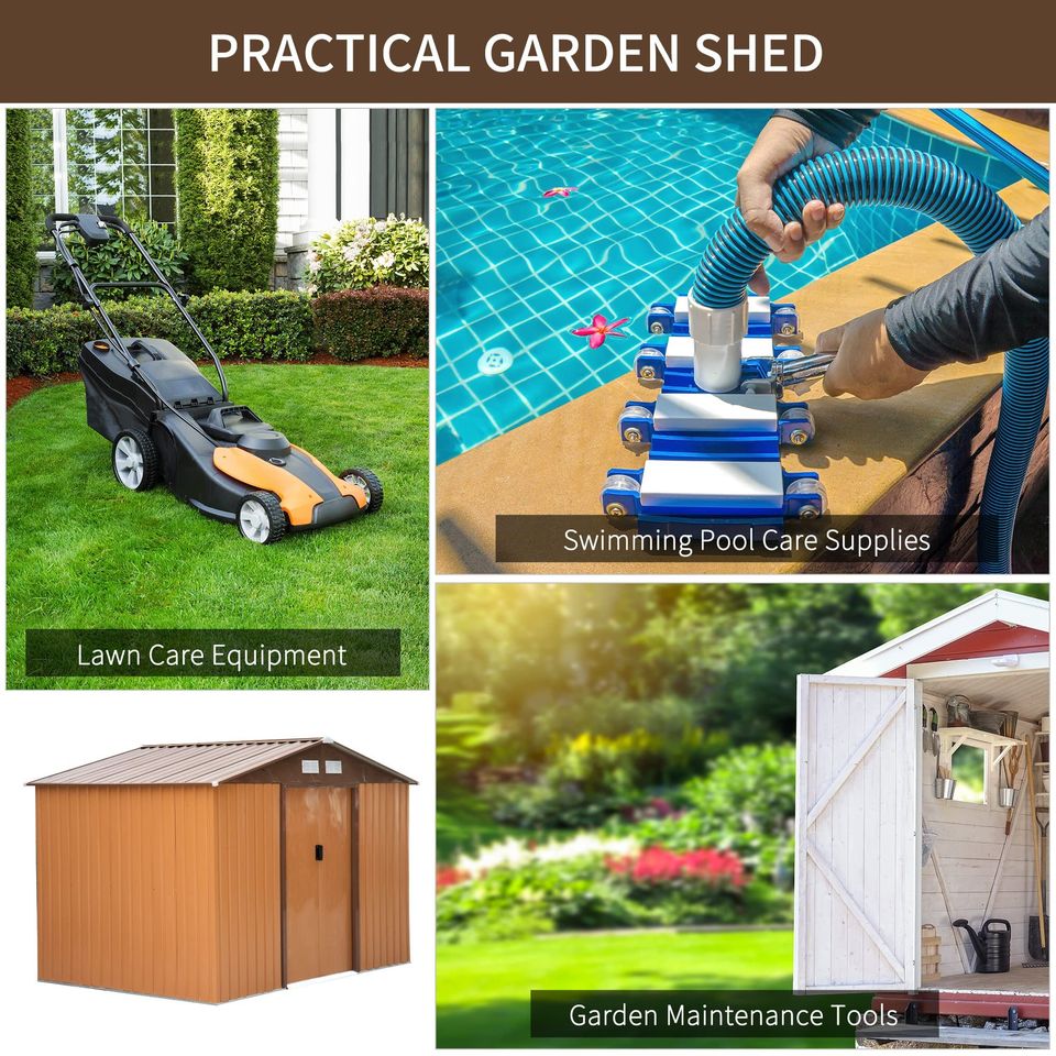 【Storage Shed】9.1' x 6.4' x 6.3' Outdoor garden storage shed Metal tool storage double doors