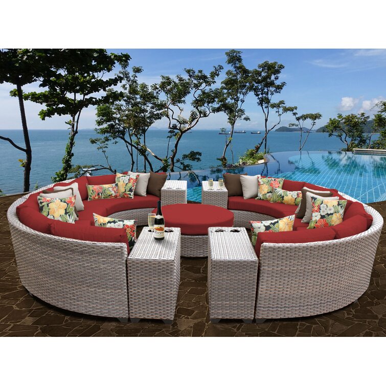 【Home&Garden】Merlyn High-Density Polyethylene (HDPE) Wicker 10 - Person Seating Group with Cushions