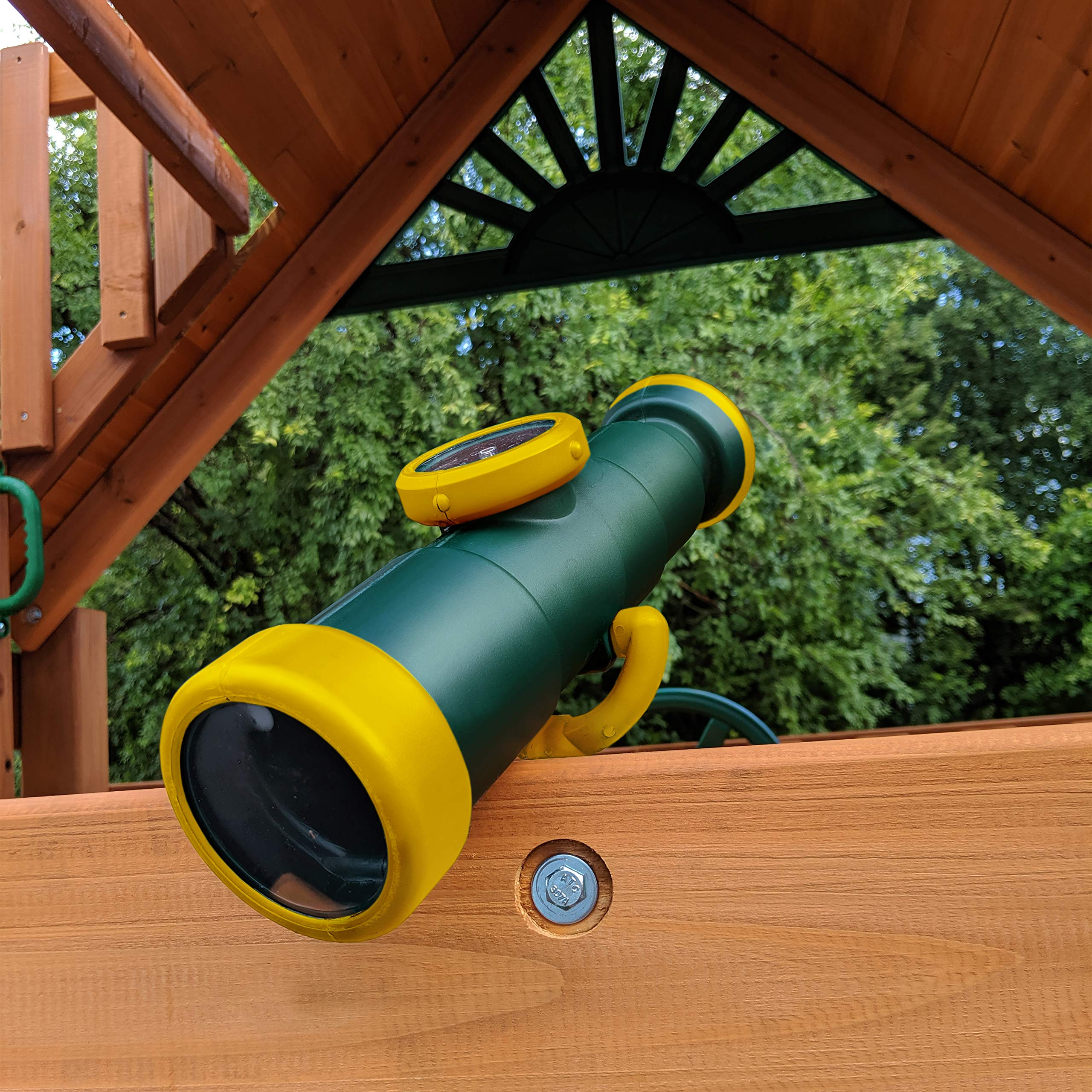 【Baby&Kids】Gorilla Playsets Outdoor Wood Swing Set with Wood Roof & Yellow Slide, Amber