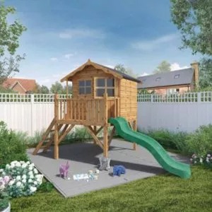 【Sports&Outdoors】Mercia 12 x 5ft Wooden Poppy Playhouse including Tower & Slide