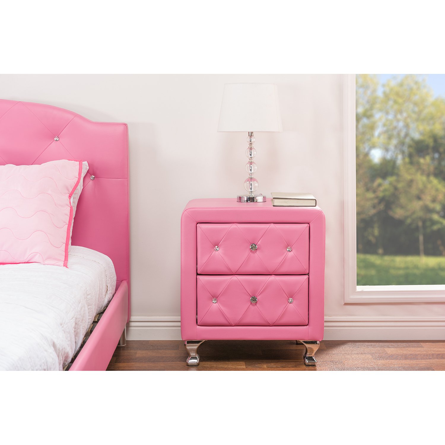 【Furniture】Stella Crystal Tufted Upholstered Modern Nightstand