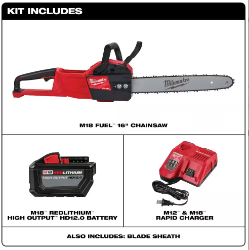 Milwaukee M18 FUEL 16 in. 18-Volt Lithium-Ion Brushless Battery Chainsaw Kit