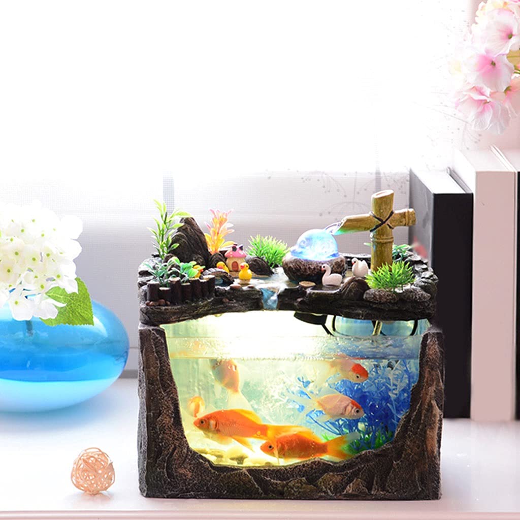 【Pet】Fishbowl Rockery & Water Creative Small Tank Living Room Family Aquarium Fish Tank
