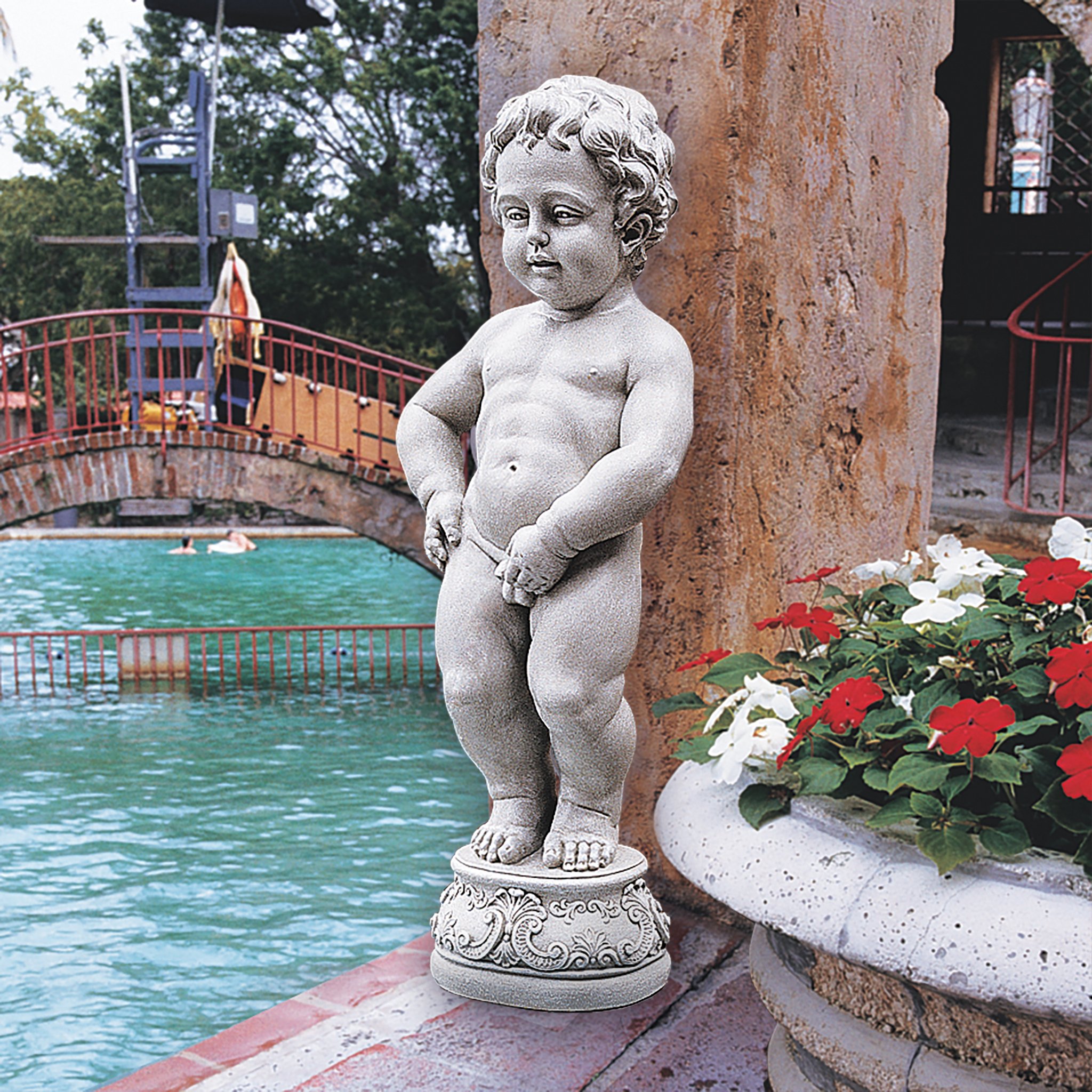 【Décor】Complete Manneken Pis Peeing Boy Water Fountain Garden Decor with Base Outdoor Water Feature