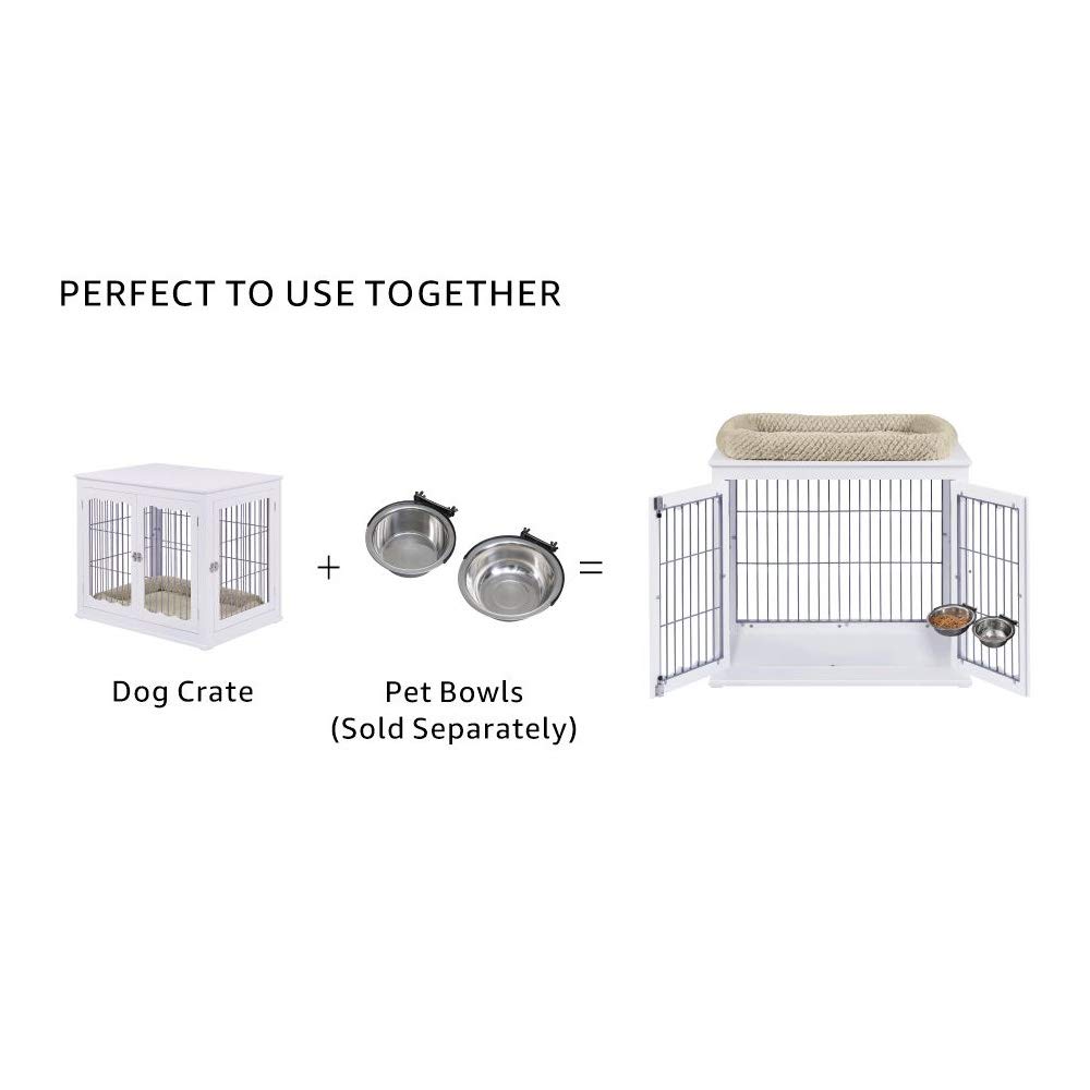 【Pet】Furniture Style Dog Crate End Table with Cushion, Wooden Wire Pet Kennels with Double Doors