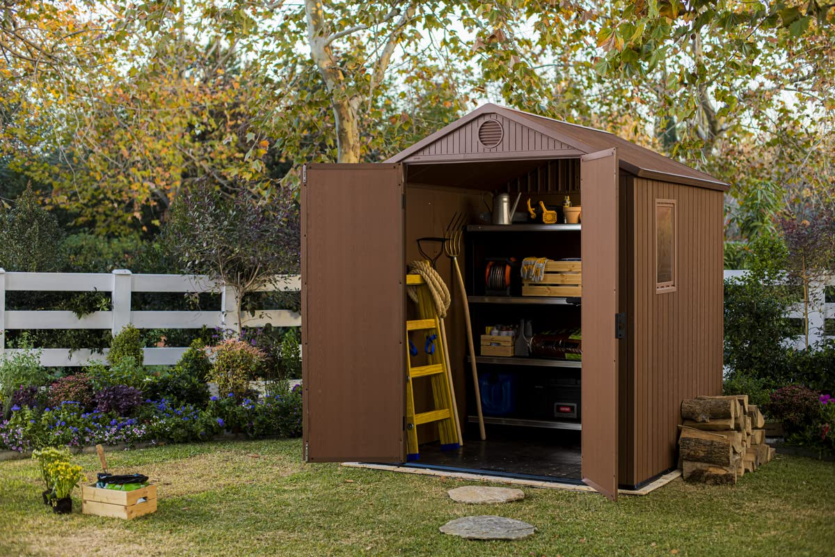 【Storage Shed】6x6 Darwin Outdoor Apex Garden Storage Shed, Brown
