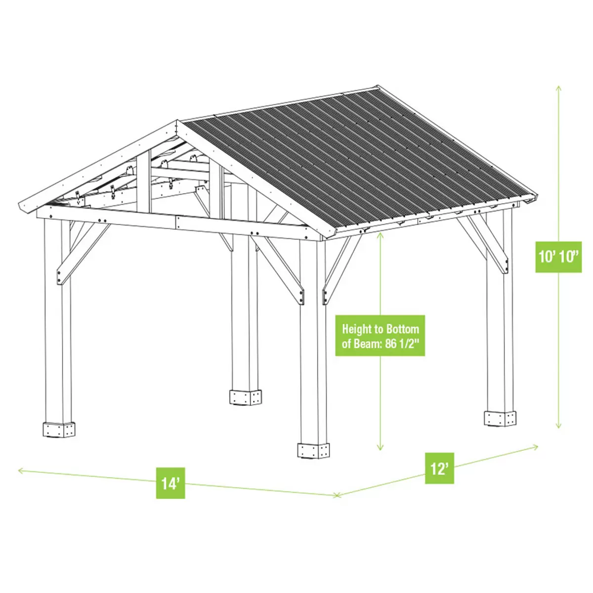 Yardistry 14 feet x 12 feet (4.3 x 3.7 m) wooden pavilion with aluminum roof