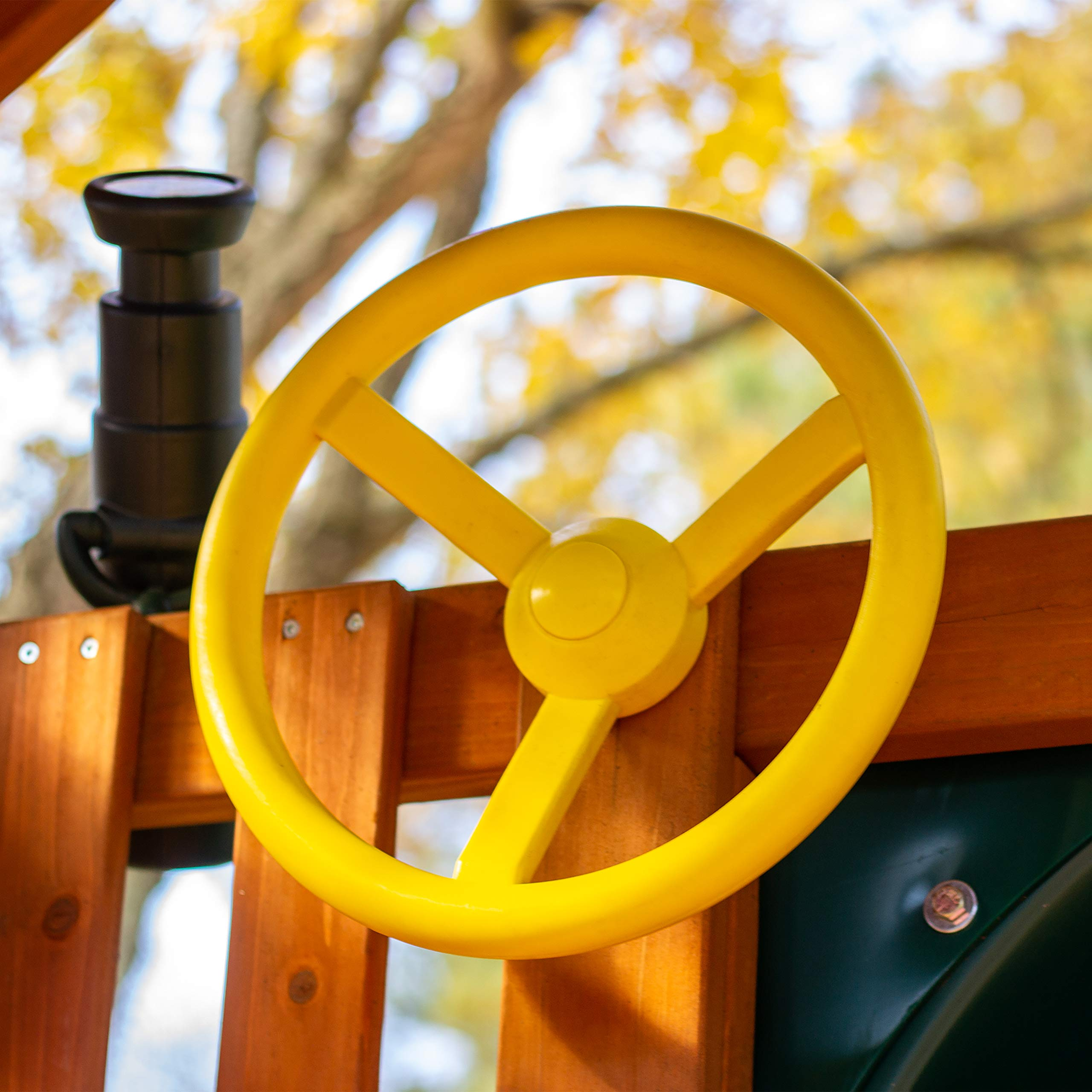 【Baby&Kids】Gorilla Playsets Outdoor Wood Swing Set with Wood Roof & Yellow Slide, Amber
