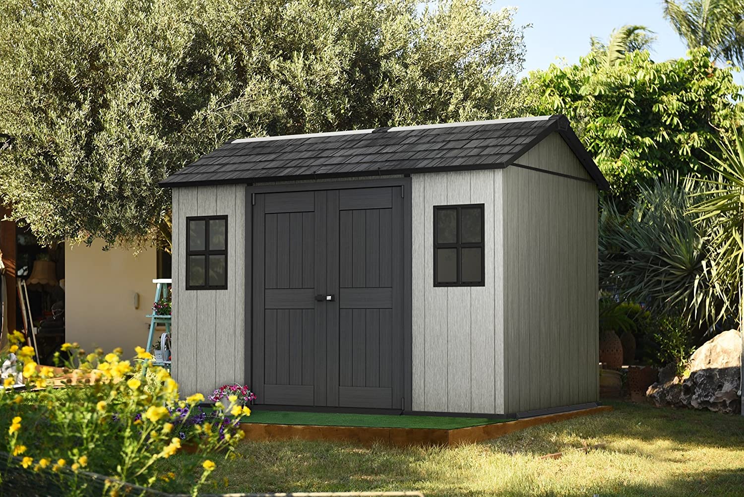 Keter Oakland Outdoor Plastic Garden Storage Shed, 11 x 7.5 feet