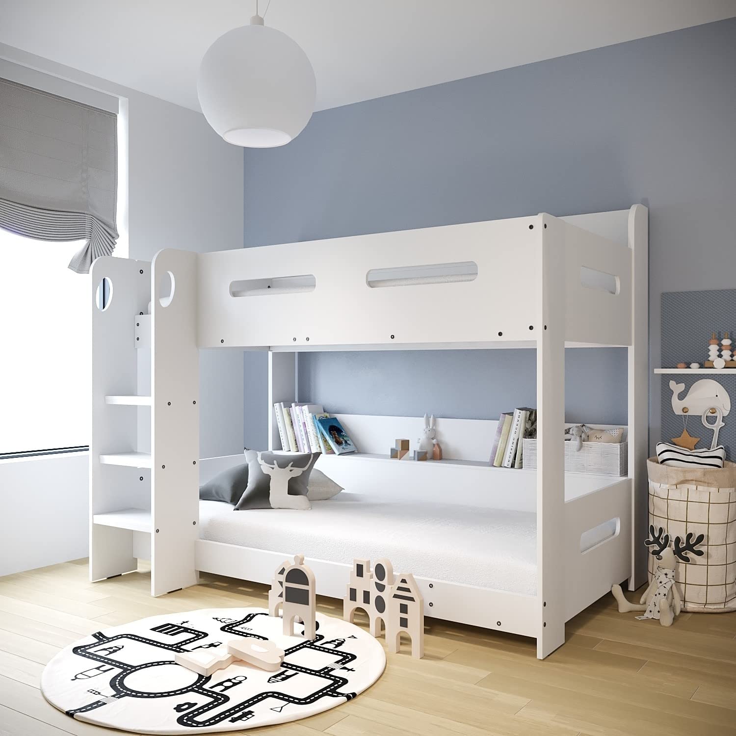 【Furniture】Dark Grey Bunk Bed with Storage Shelves - Ladder Can Be Fitted Either Side