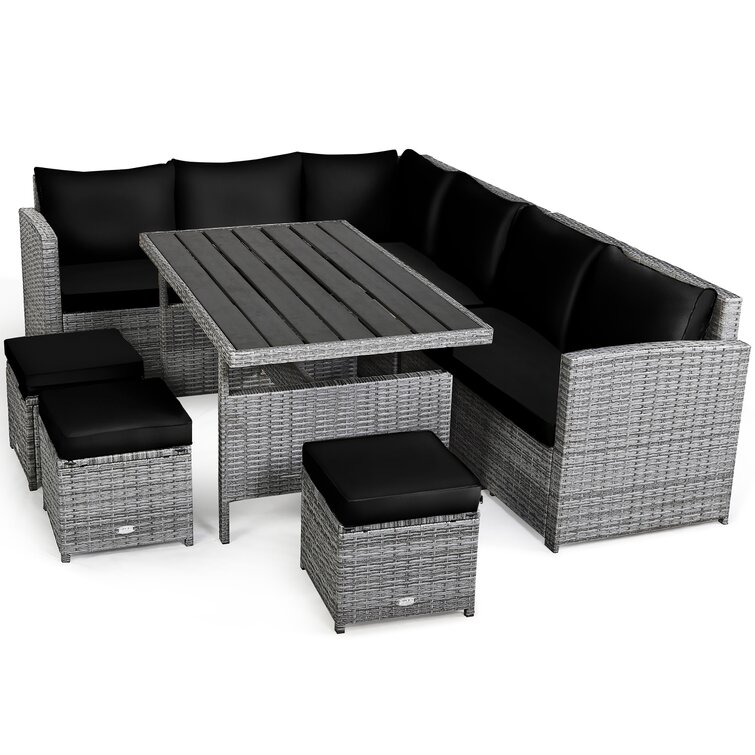 【Home&Garden】Stefanie Polyethylene (PE) Wicker 9 - Person Seating Group with Cushions