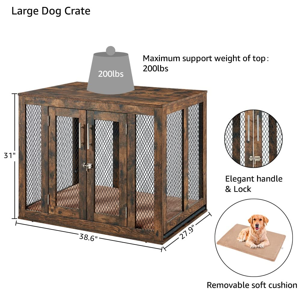 【Pet】Furniture Style Dog Crate with Cushion & Tray, Mesh Dog Kennels, End Table Dog House