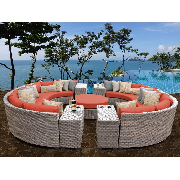 【Home&Garden】Merlyn High-Density Polyethylene (HDPE) Wicker 10 - Person Seating Group with Cushions