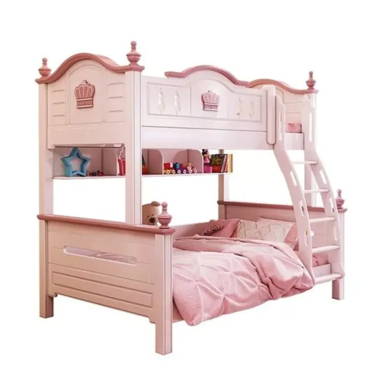【Furniture】Sweet Princess Bed, Pink Kids Bunk Bed, American Style Exquisite Wooden Furniture
