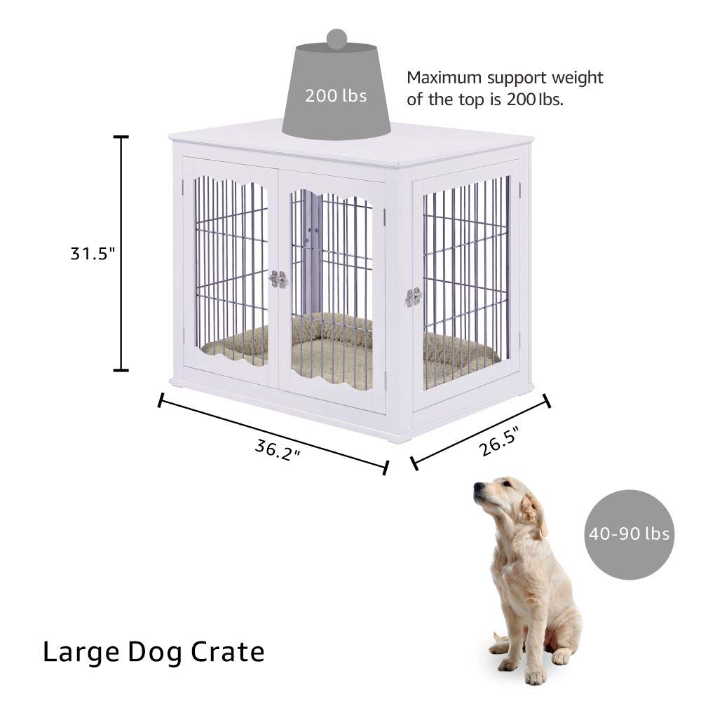 【Pet】Furniture Style Dog Crate End Table with Cushion, Wooden Wire Pet Kennels with Double Doors