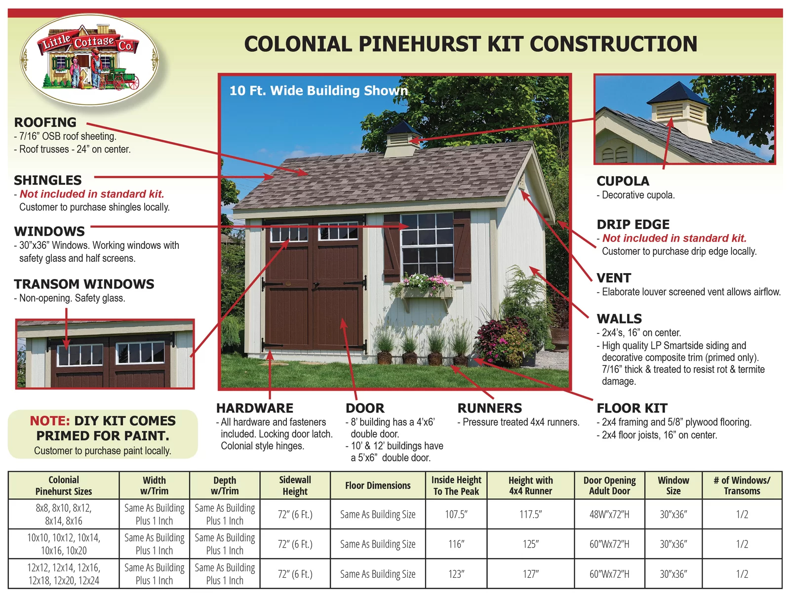 【Storage Shed】Colonial Pinehurst 10 ft. W x 12 ft. D Solid and Manufactured Wood Storage Shed