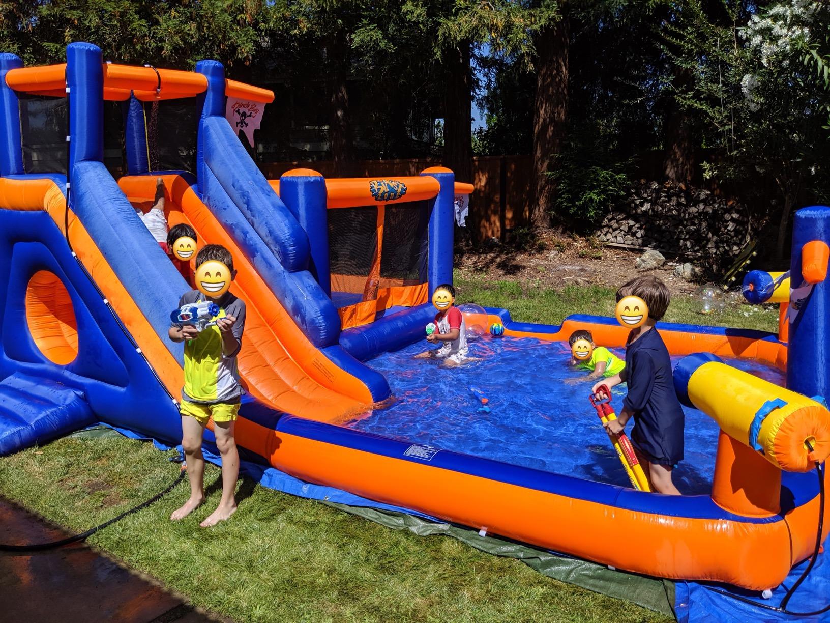 【Baby&Kids】Pirate Bay - Inflatable Water Park - Large - Slide - Climbing Wall - Bounce House - Tunnel