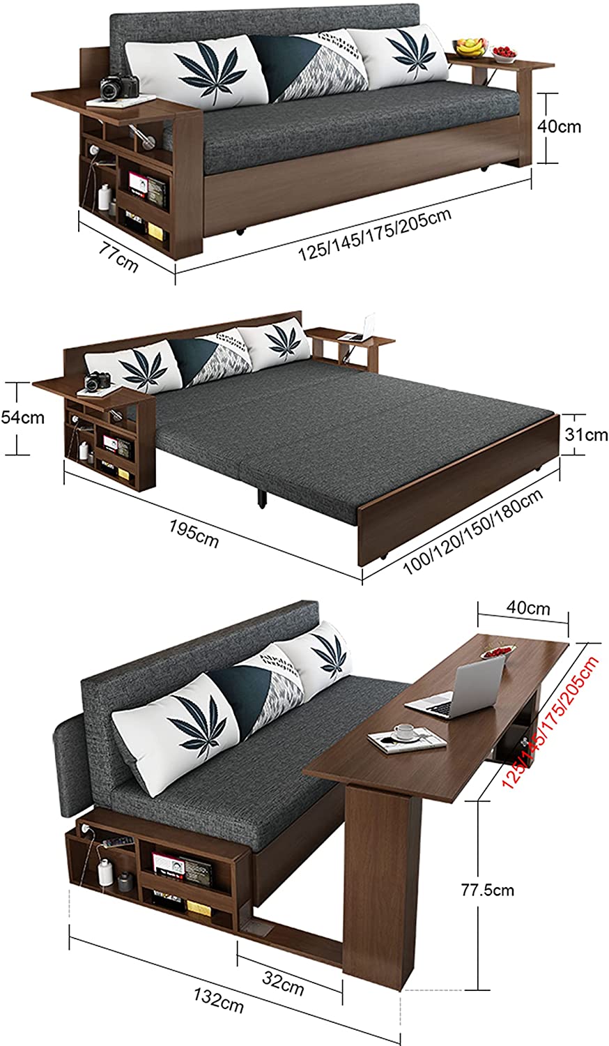 【Furniture】Solid Wood Sofa Bed, Multifunctional, Foldable, Storage Sofa Bed Dual-Use