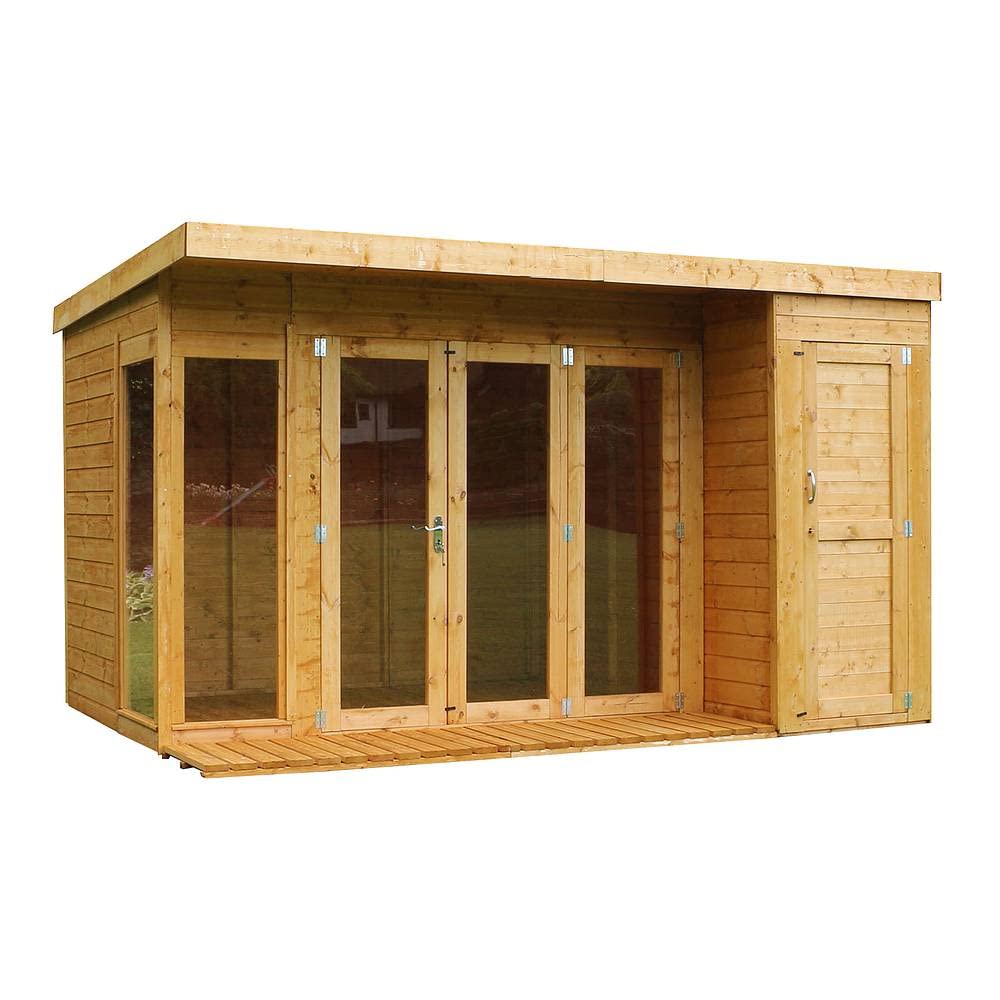 【Home&Garden】12x8 Wooden Garden Summerhouse with Side Shed, Garden Room, Sunroom, Outdoor Storage