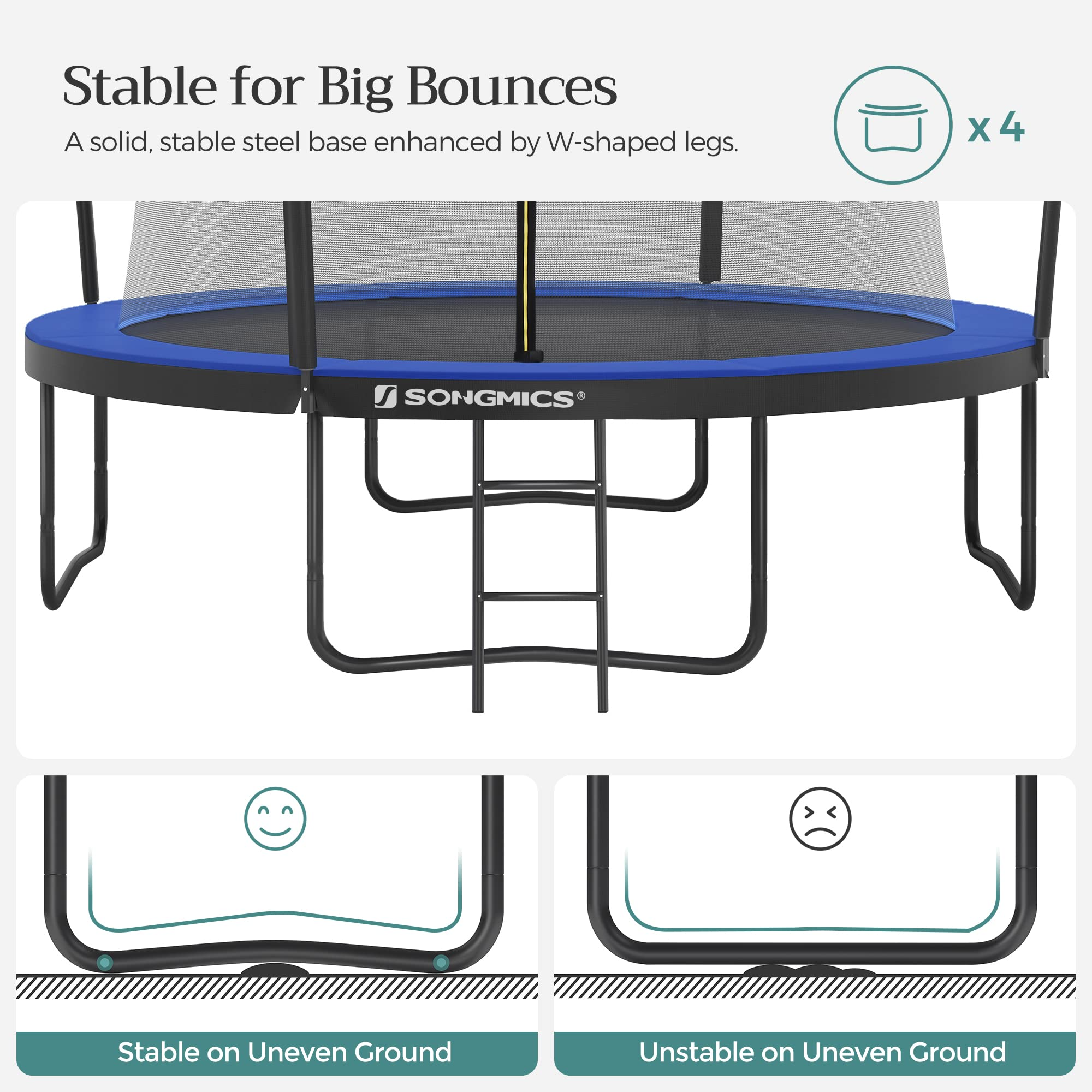【Sports&Outdoors】Trampoline, Inner Saftey Net, Ladder, for Outdoor Garden Backyard