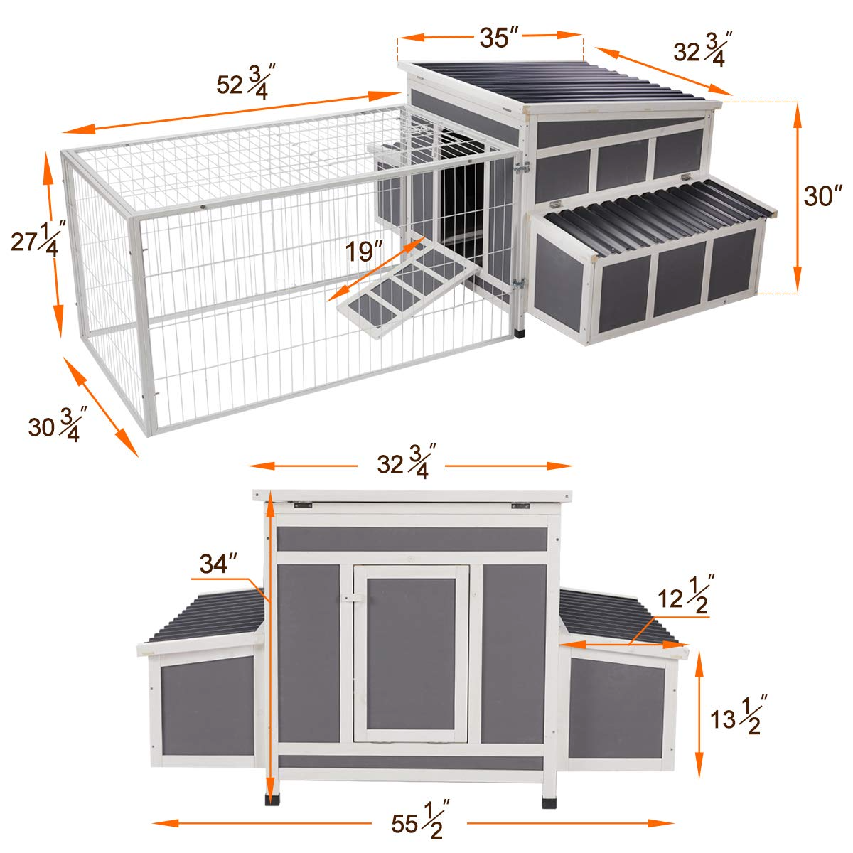 【Pet】88 Large Wooden Chicken Coop Hen House, Outdoor Yard Poultry Pet Hutch with Nesting Box