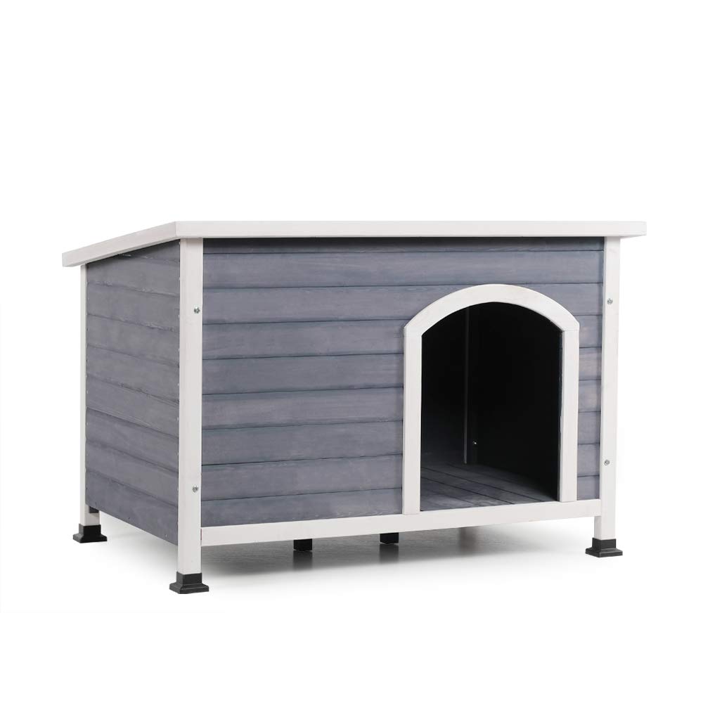【Pet】Outdoor Wooden Dog House with Hinges, Raised Feet, Openable Asphalt Roof & Removable Floor
