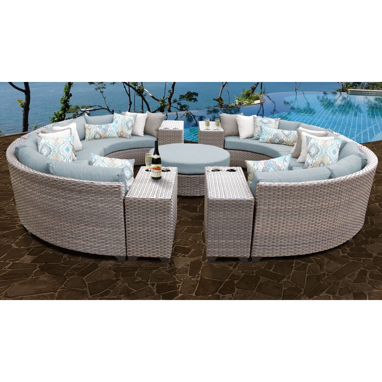 【Home&Garden】Merlyn High-Density Polyethylene (HDPE) Wicker 10 - Person Seating Group with Cushions