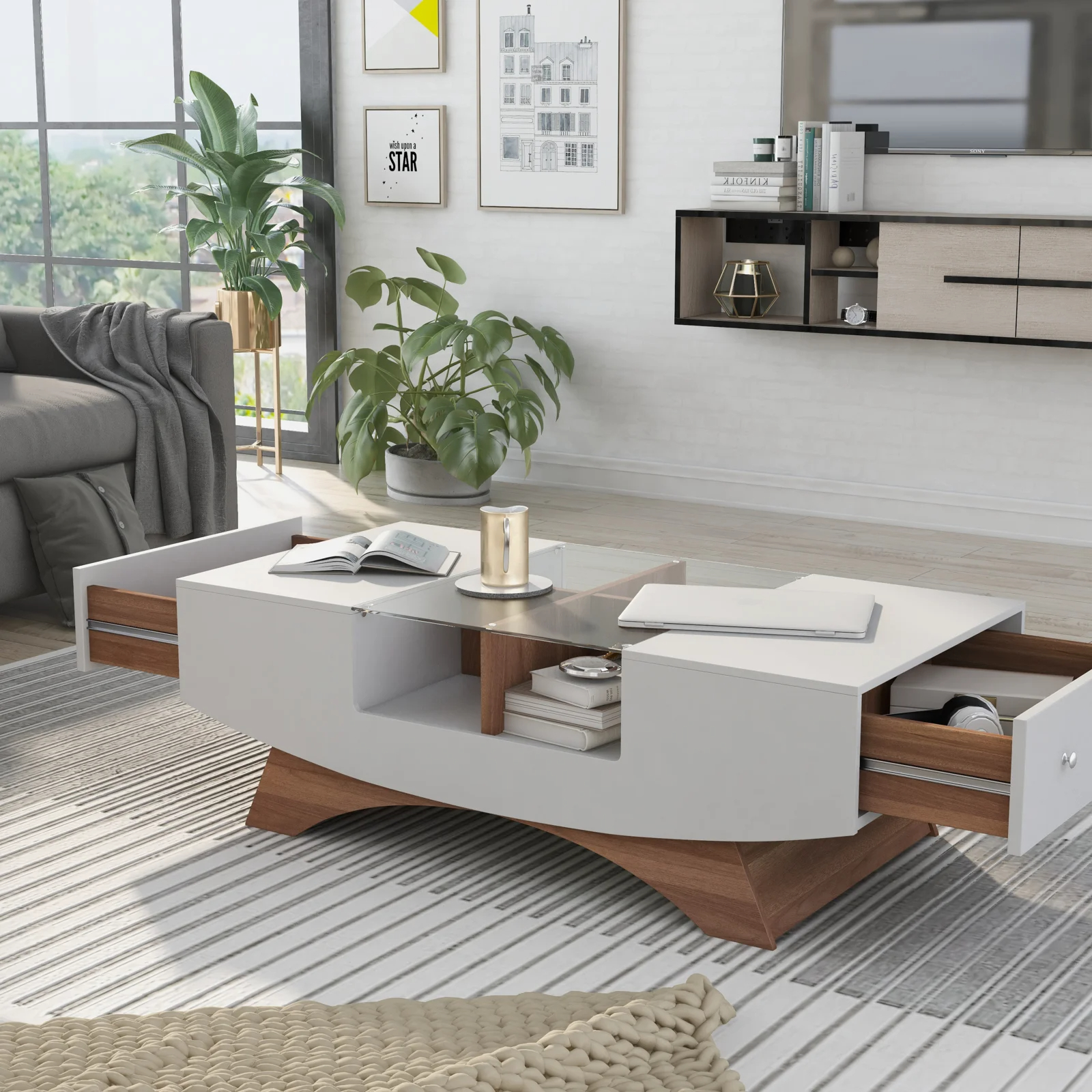 【Furniture】Madilynn Trestle Coffee Table with Storage