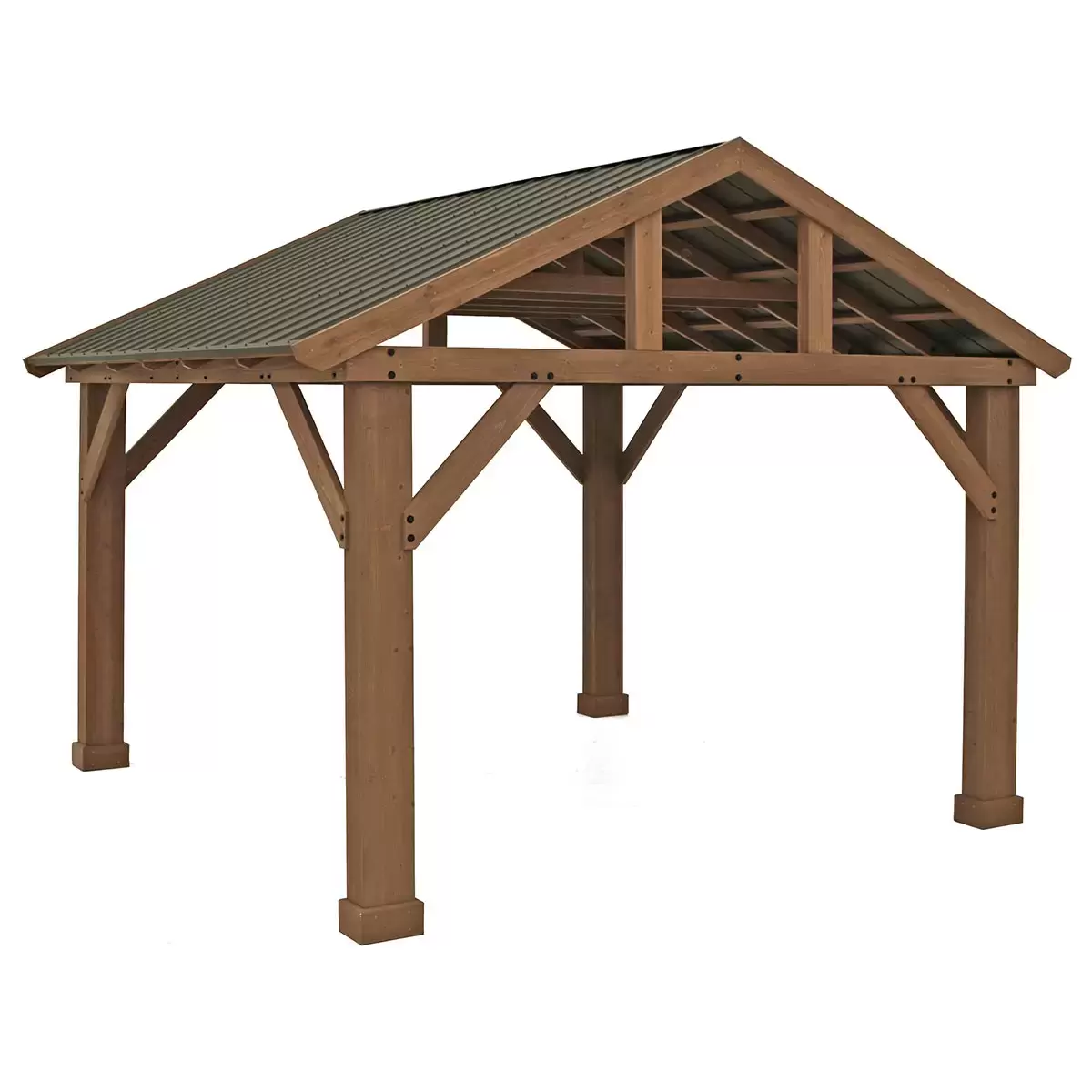Yardistry 14 feet x 12 feet (4.3 x 3.7 m) wooden pavilion with aluminum roof
