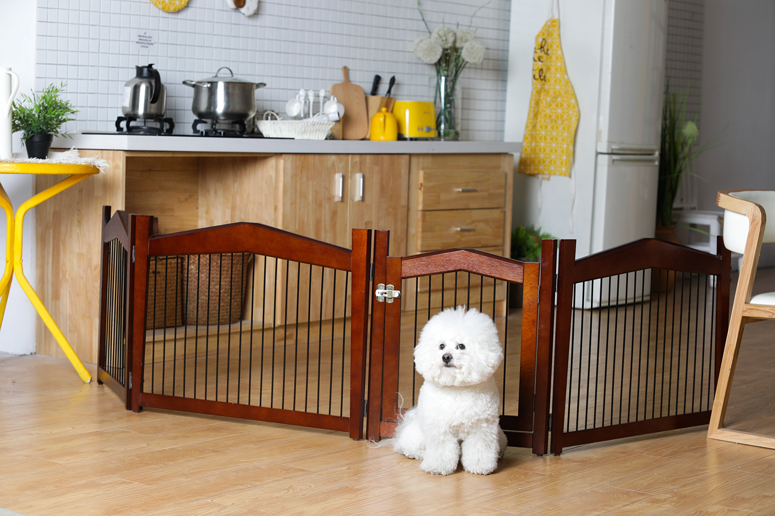 【Pet】2-in-1 Configurable Pet Crate and Gate, Brown, Large