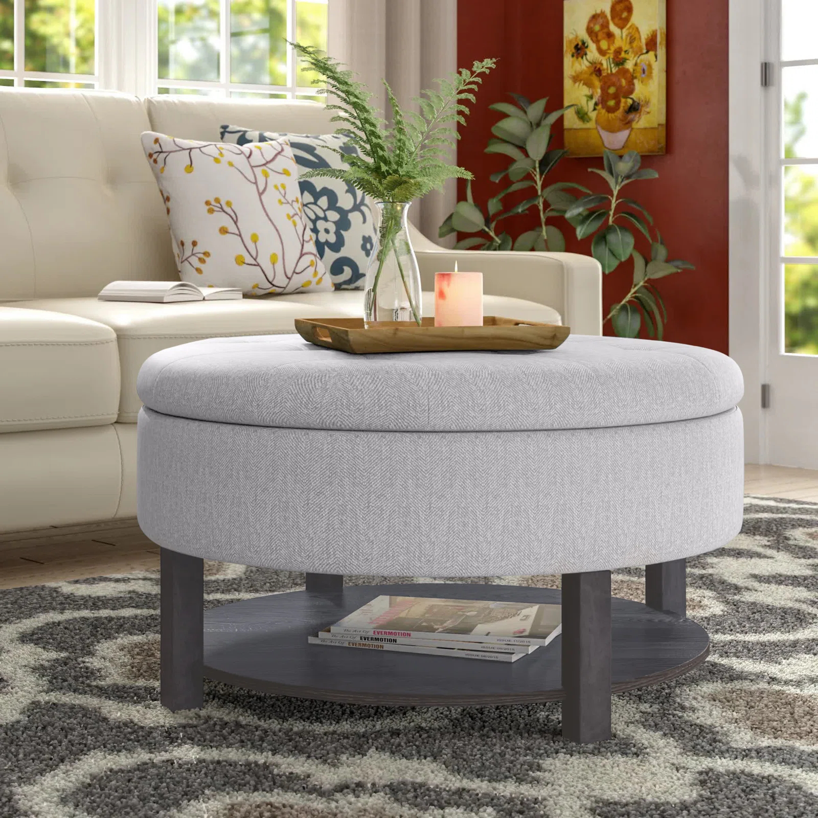 【Furniture】Lindquist Round Tufted Storage Ottoman
