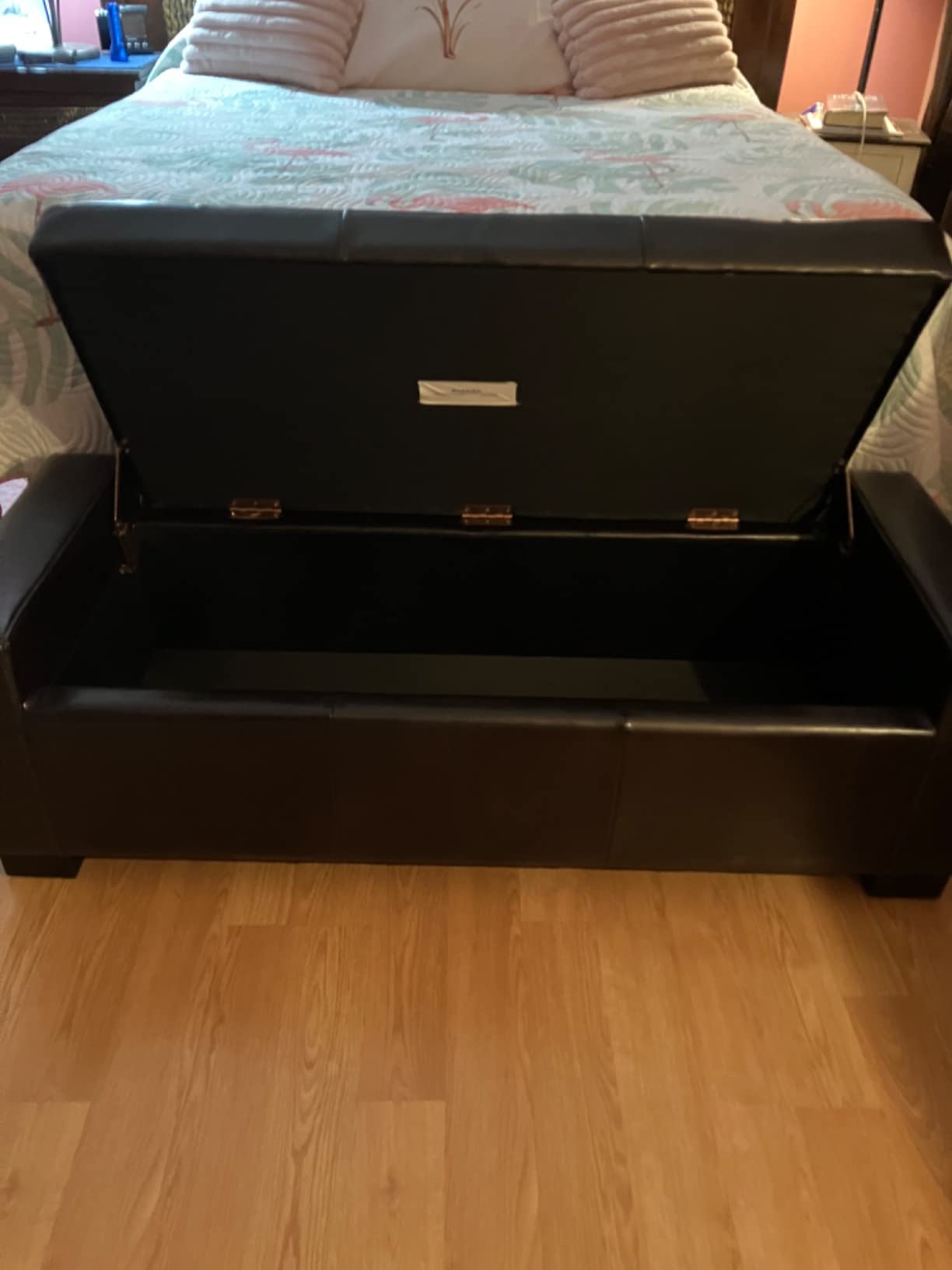 【Furniture】Christopher Knight Home Guernsey Leather Wood-Frame Storage Ottoman