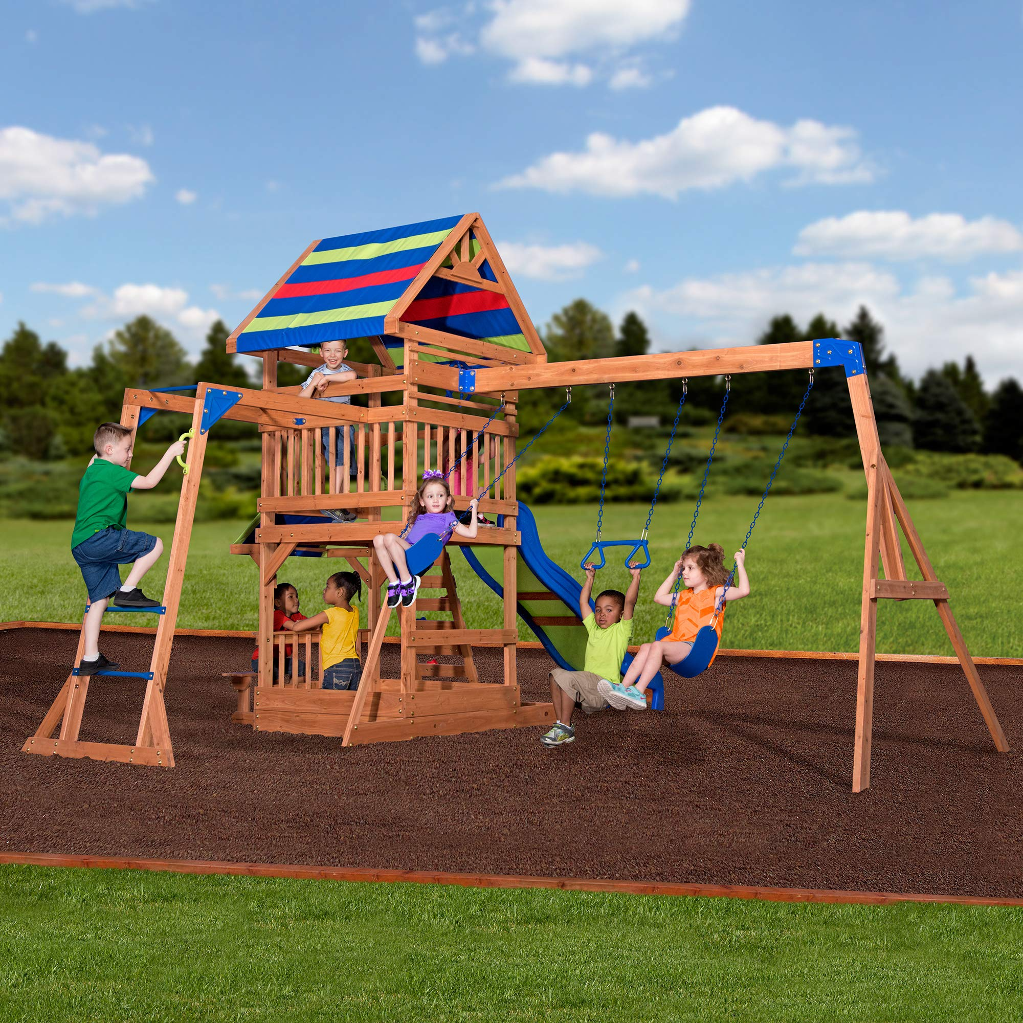 【Baby&Kids】Beach Front All Cedar Wooden Swing Set