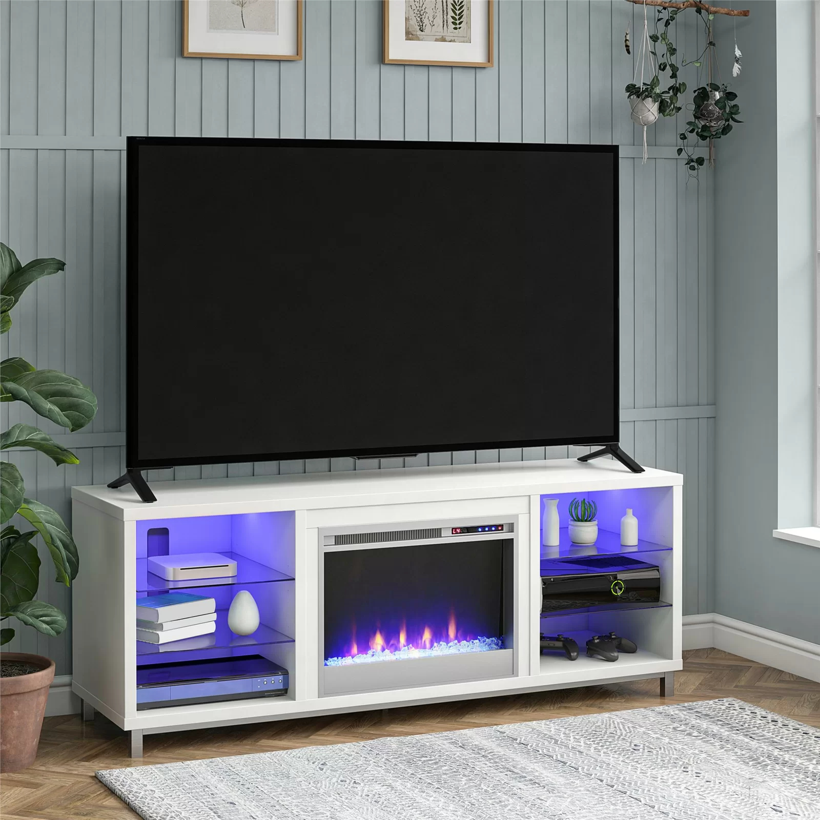 Vaske TV Stand for TVs up to 70 with Fireplace Included.