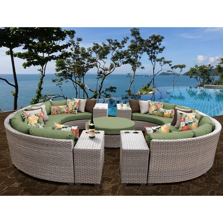 【Home&Garden】Merlyn High-Density Polyethylene (HDPE) Wicker 10 - Person Seating Group with Cushions