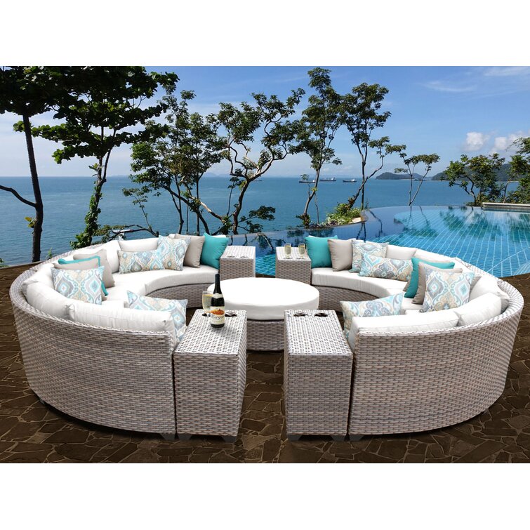 【Home&Garden】Merlyn High-Density Polyethylene (HDPE) Wicker 10 - Person Seating Group with Cushions