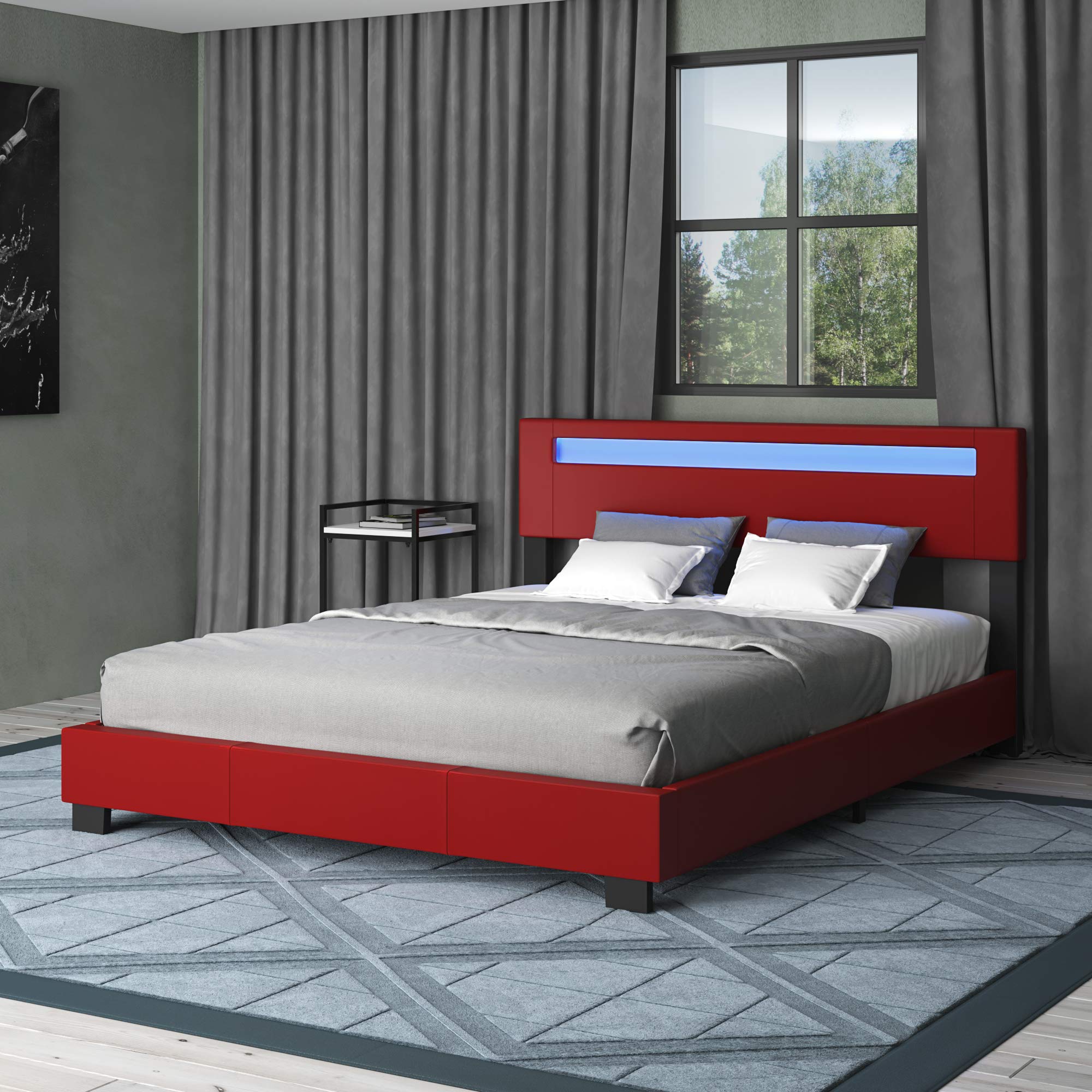【Furniture】Pezzolla LED Bed Frame King Size - Contemporary Modern Low Profile Platform Bed with 16 Colors LED