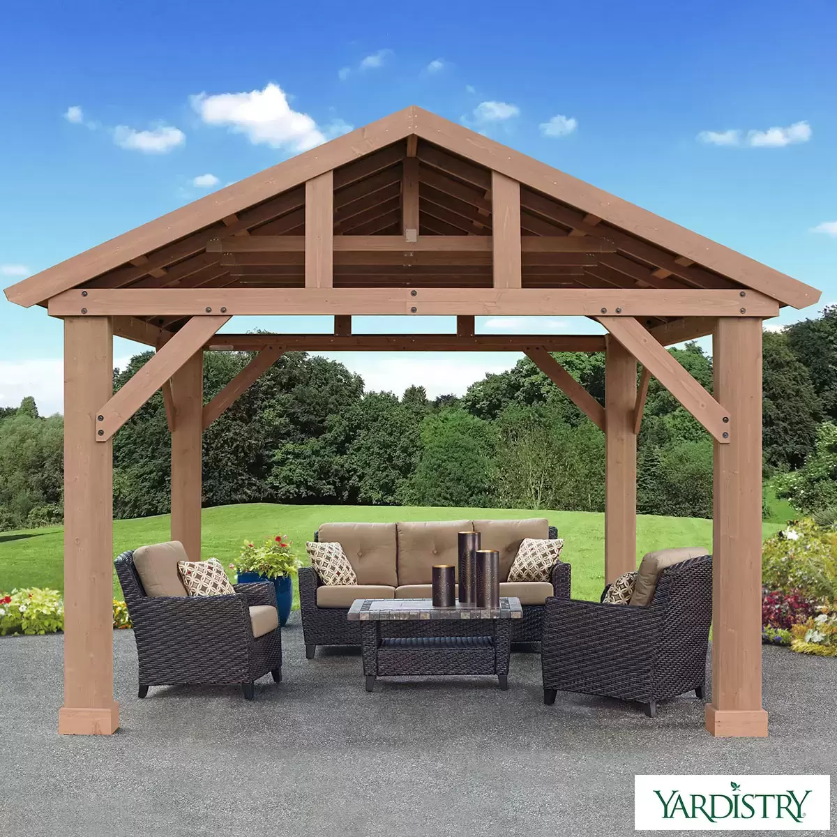Yardistry 14 feet x 12 feet (4.3 x 3.7 m) wooden pavilion with aluminum roof