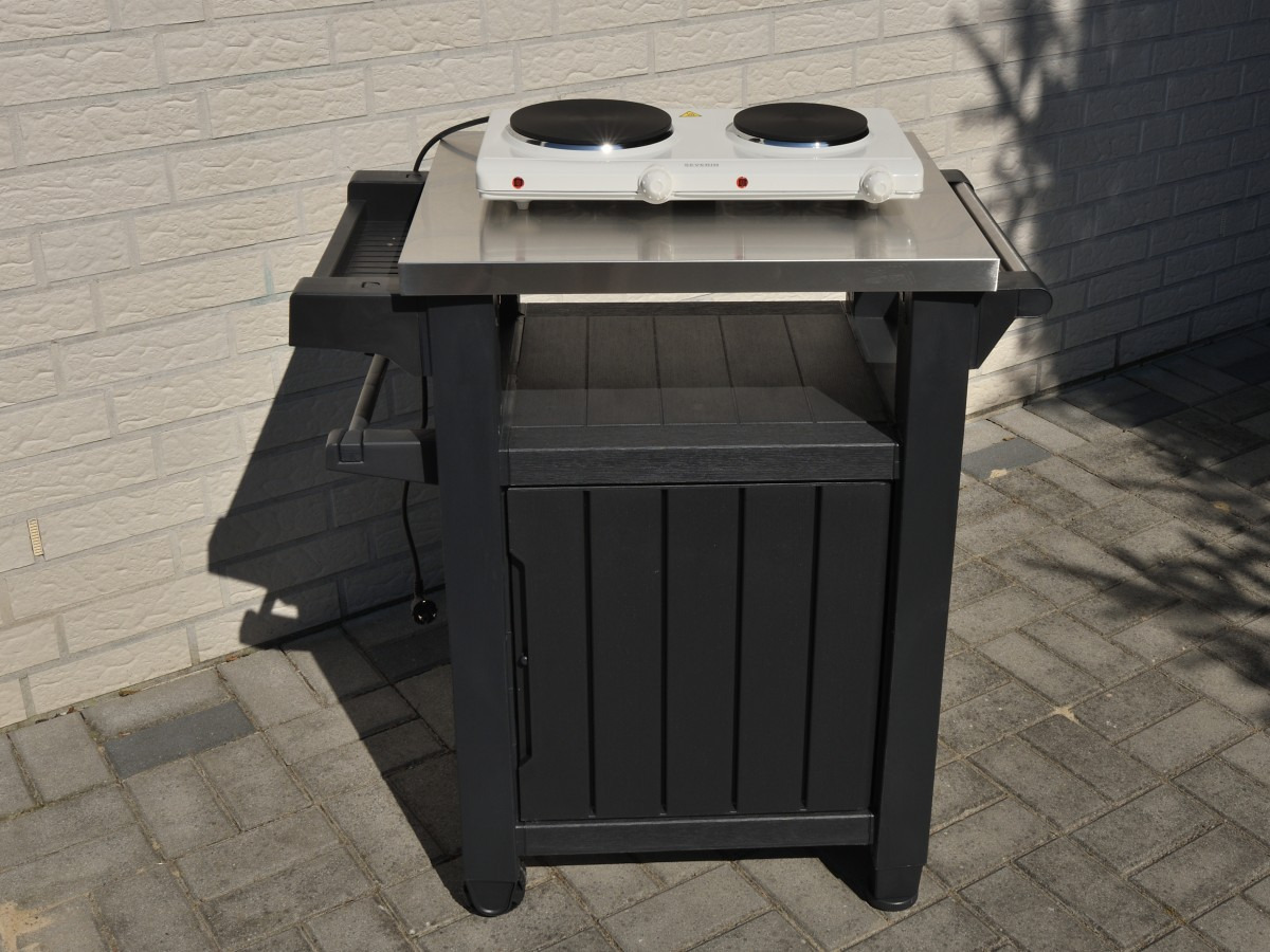 【Home & Garden】Outdoor Portable Entertainment Kitchen Storage and Food Station, Graphite, 70 x 54 x 90 cm