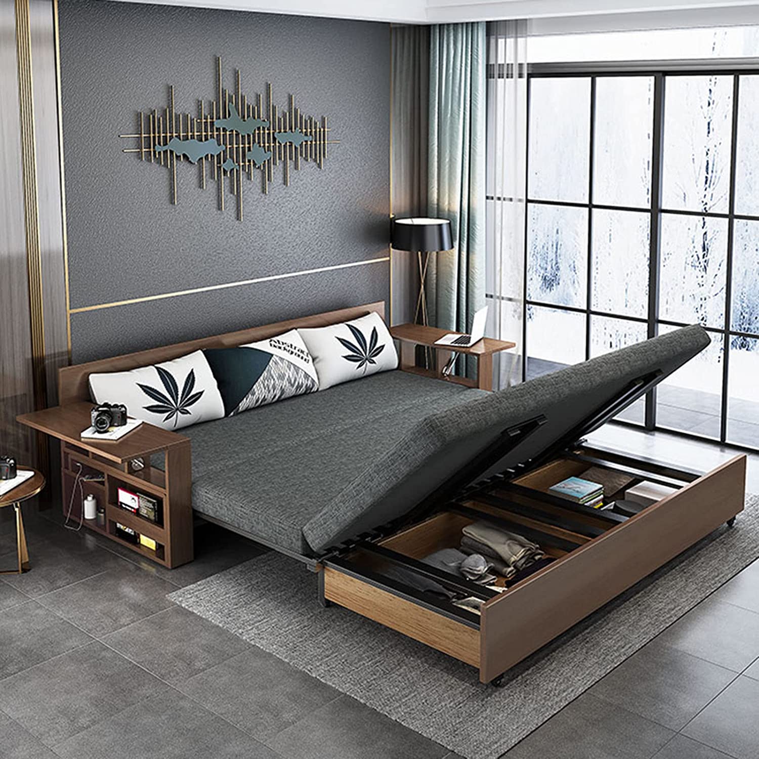 【Furniture】Solid Wood Sofa Bed, Multifunctional, Foldable, Storage Sofa Bed Dual-Use