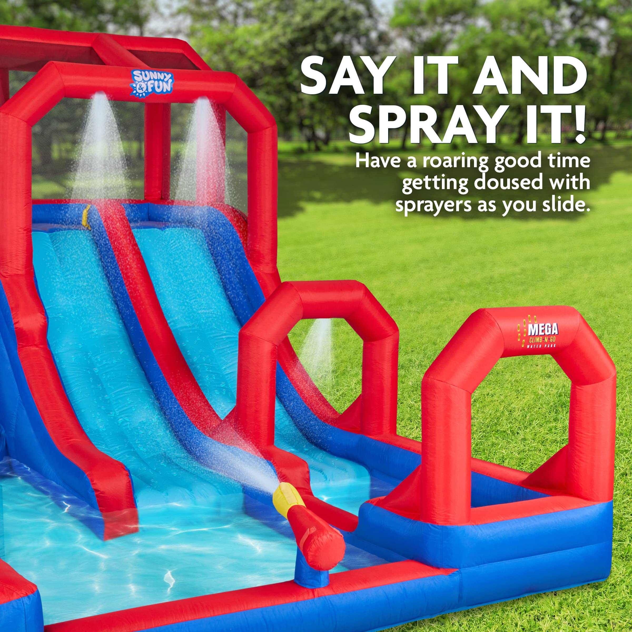 【Baby&Kids】Inflatable Water Slide Park - Climbing Wall, 2 Slides, Splash & Deep Pool