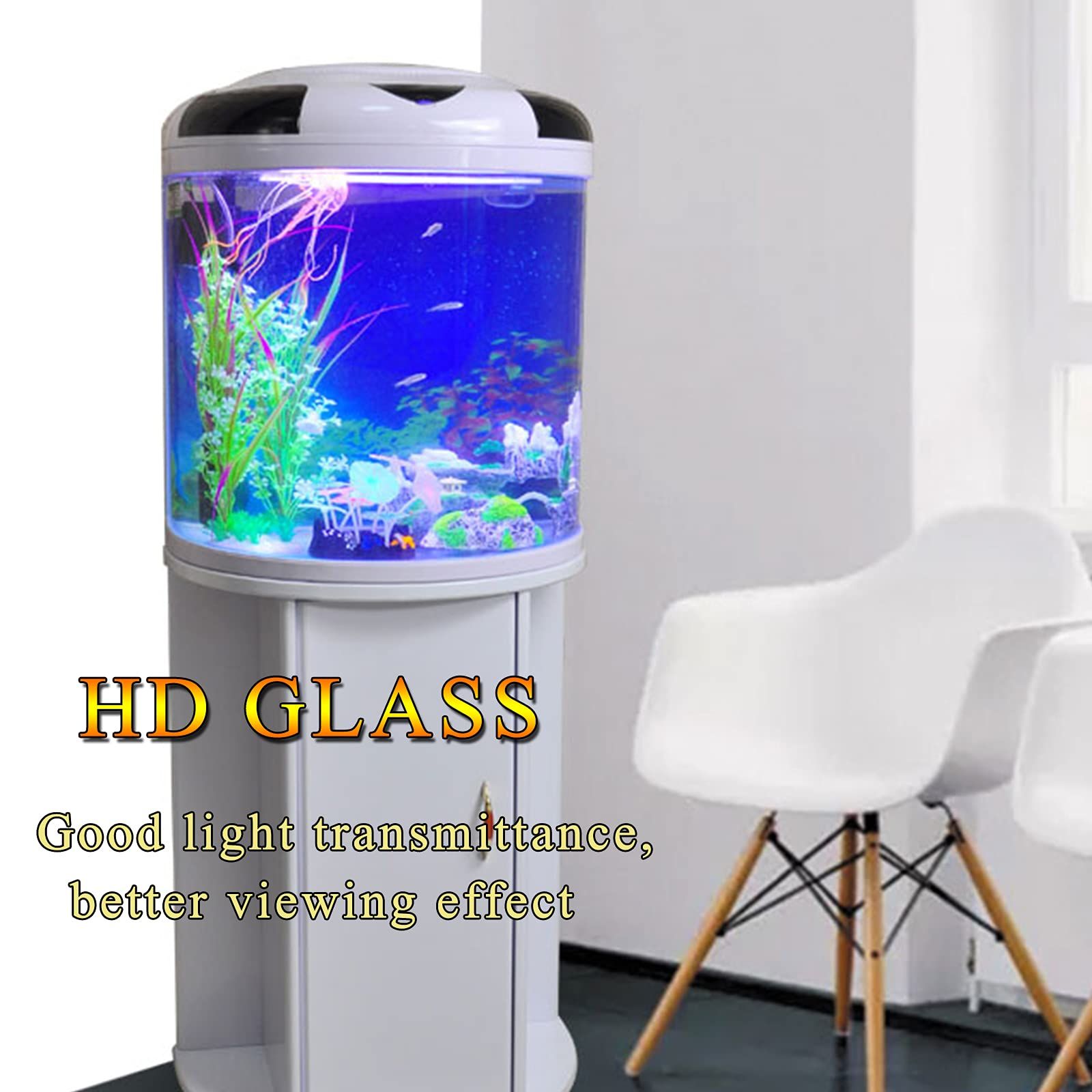 【Pet】Semi-Circular Fish Tank, Silent Acrylic Aquarium for Home Office Living Room, Water-Free Fish Tank